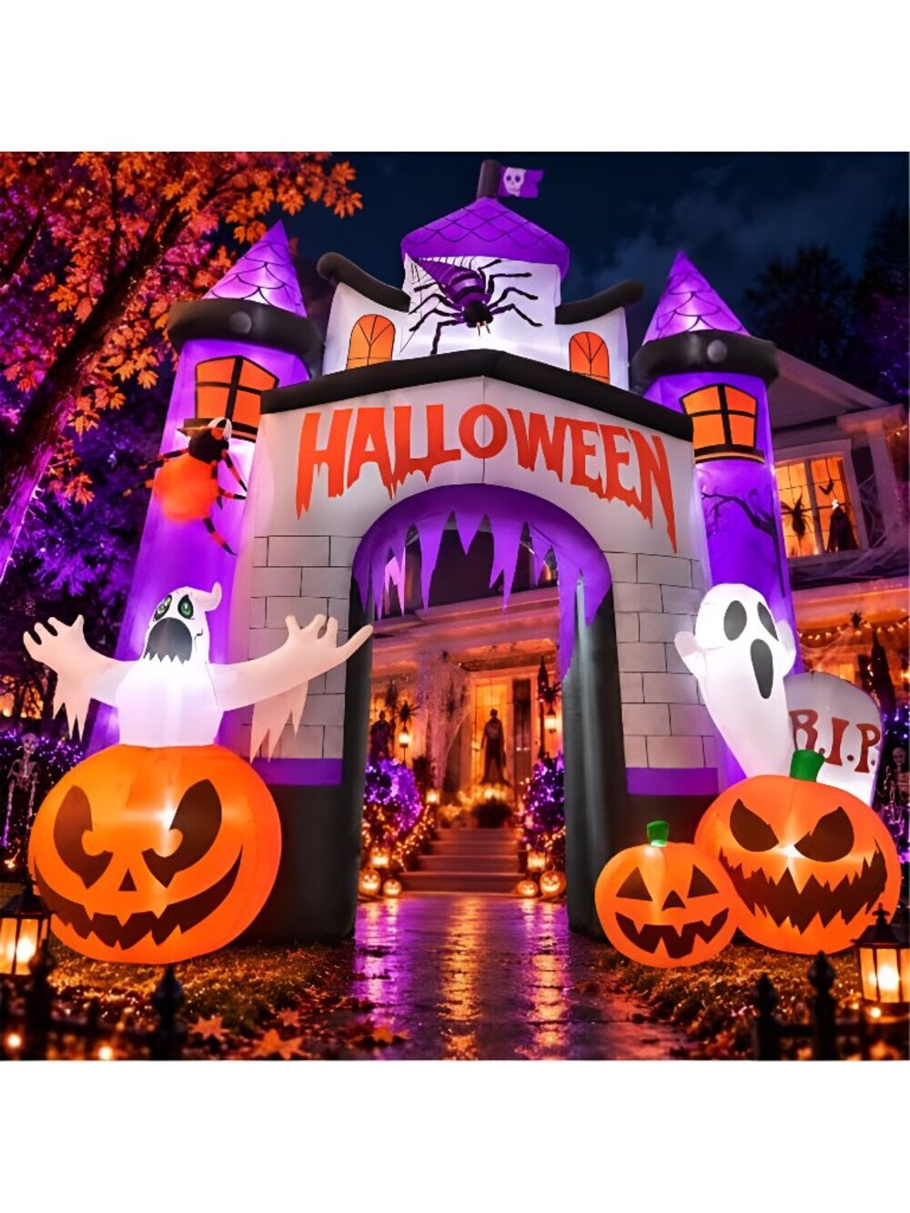 12FT Halloween Inflatable Arch with Ghost Pumpkin Outdoor Yard Decor